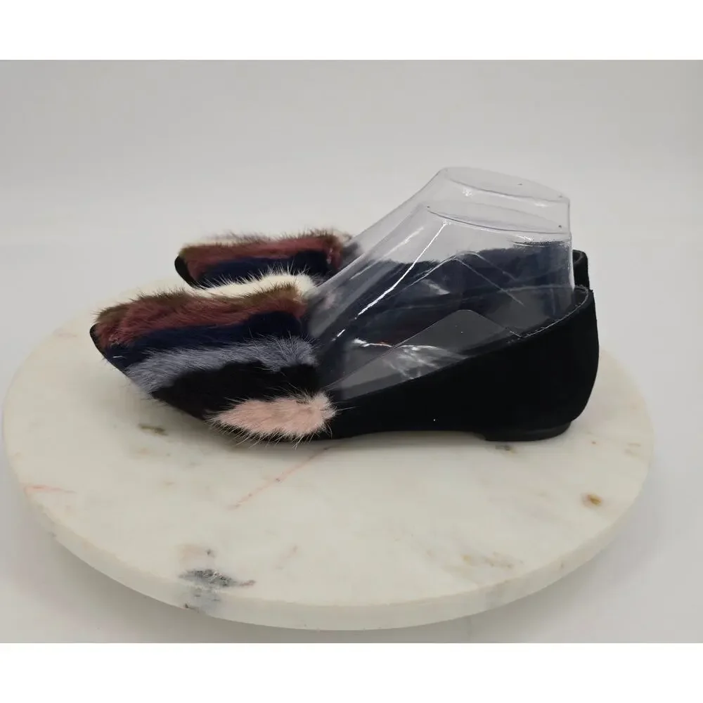 Rebecca Minkoff Amelie Black‎ Suede Flats | Real Mink Fur Loafers